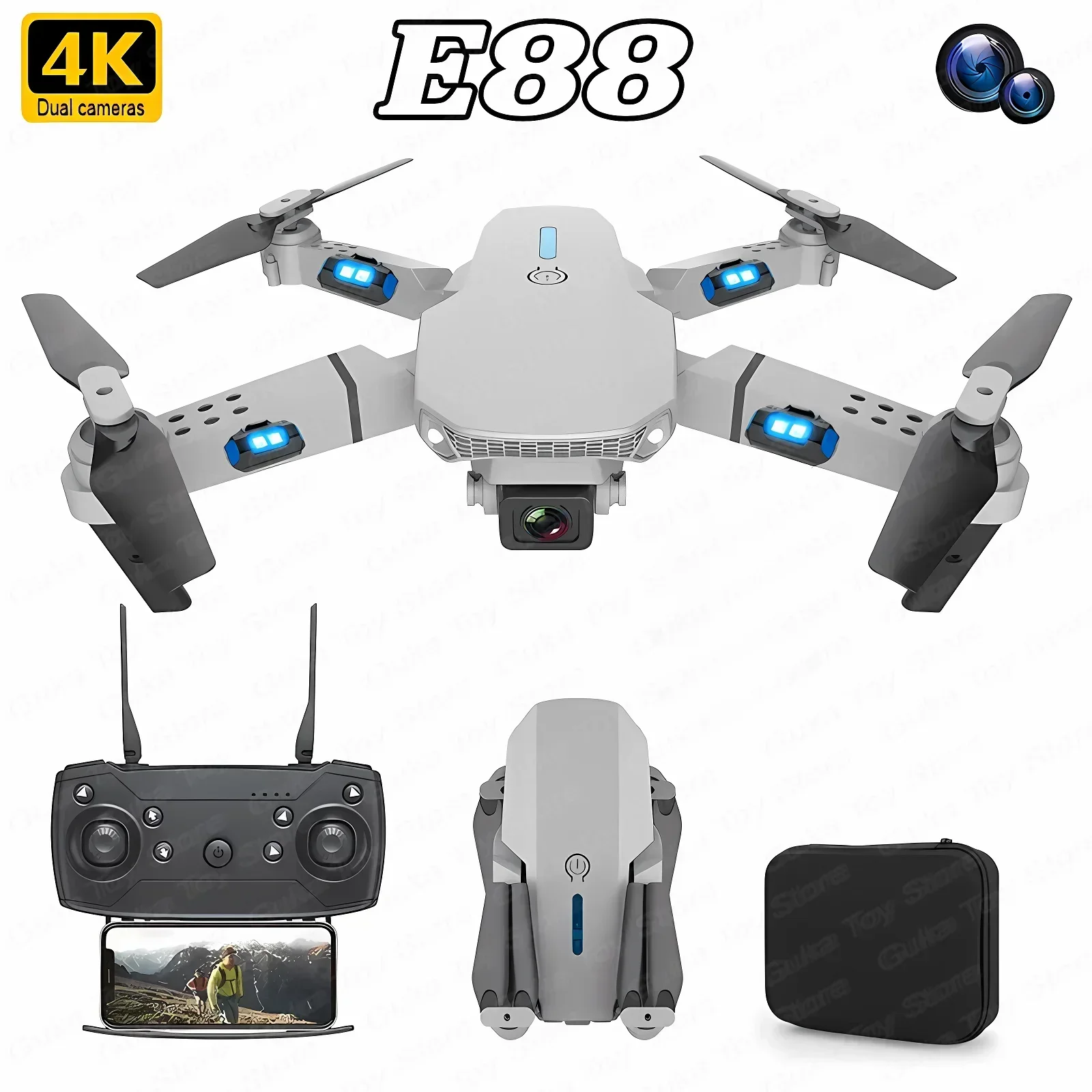 折りたたみ式クワッドコプター,e88プロ広角fpv,wifi - Drone Lidar のレビューと価格